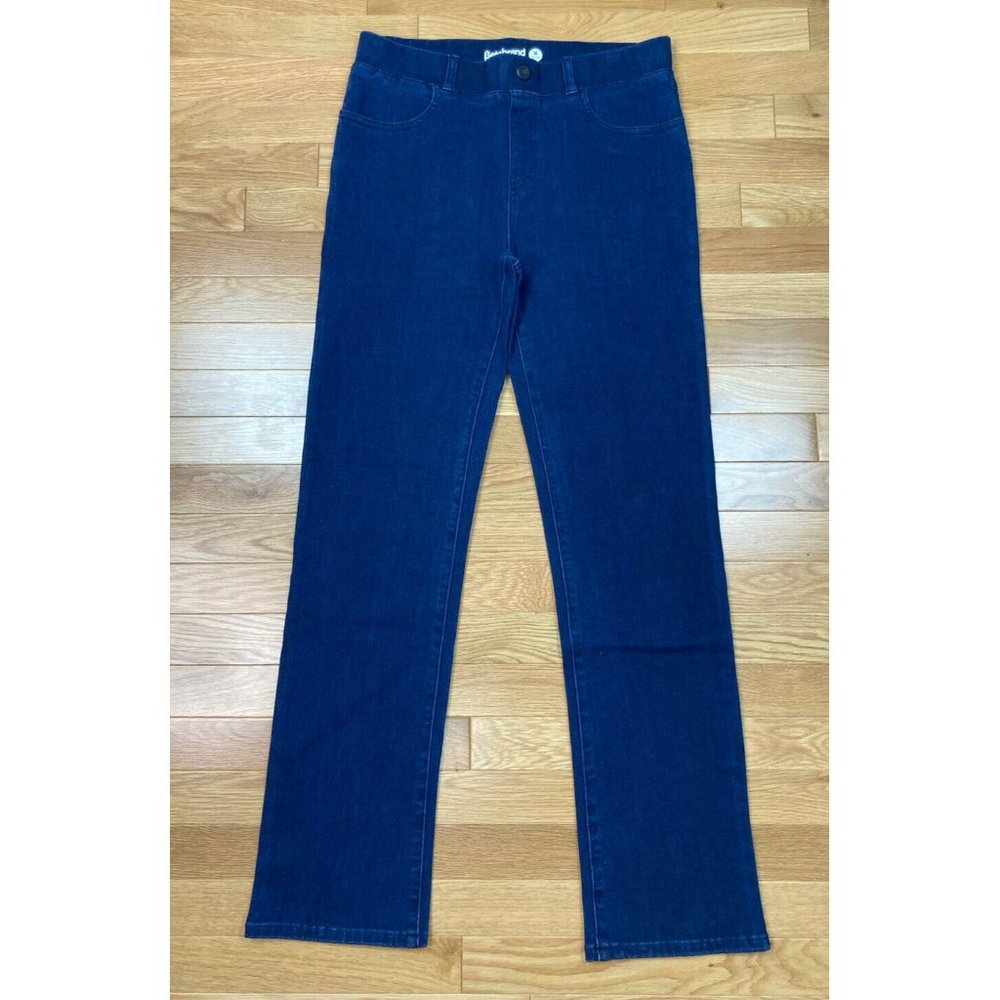 *Betabrand Dark Wash Elastic Waistband Pull On Womens PM Straight Leg Yoga Jeans - Picture 2 of 5